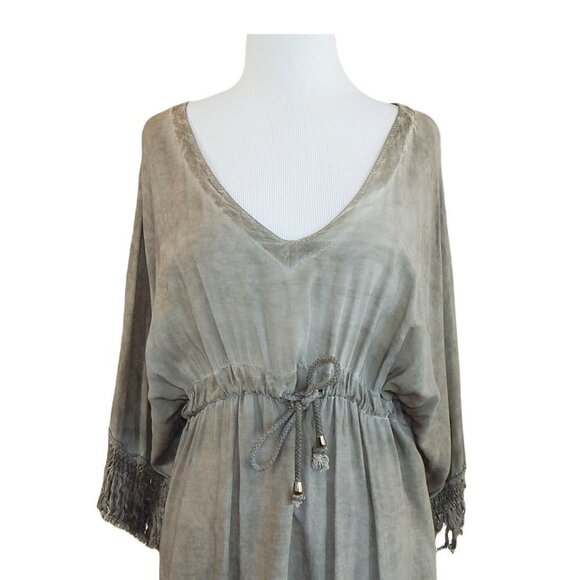 Ciao Milano Olive Cinch Waist Fringe Cover Up Dress Vacation Beach NWT One Size - Picture 2 of 4